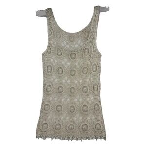 Vintage Crochet and Beaded Ivory Tank Top Women's Small Bohemian Boho Festival